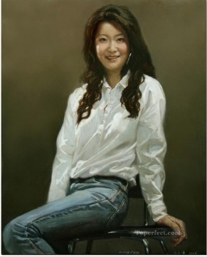 中国 Painting - 白衣の淑女 中国の女の子